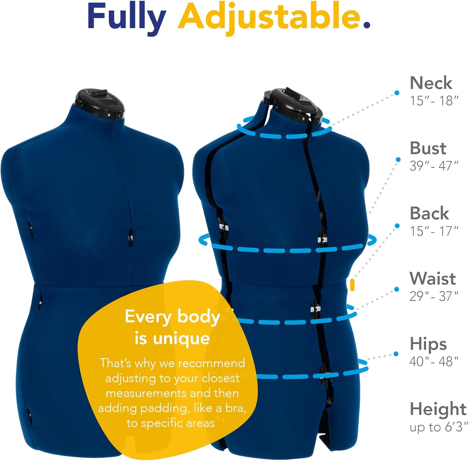 Sew Deluxe Adjustable Dress & Pants Mannequin with Hem Marker, M-L