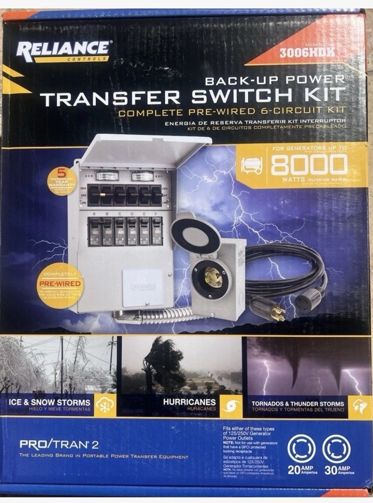 Reliance Controls Backup Power 8000 WATT Transfer Switch Kit 3006HDK – *NEW*