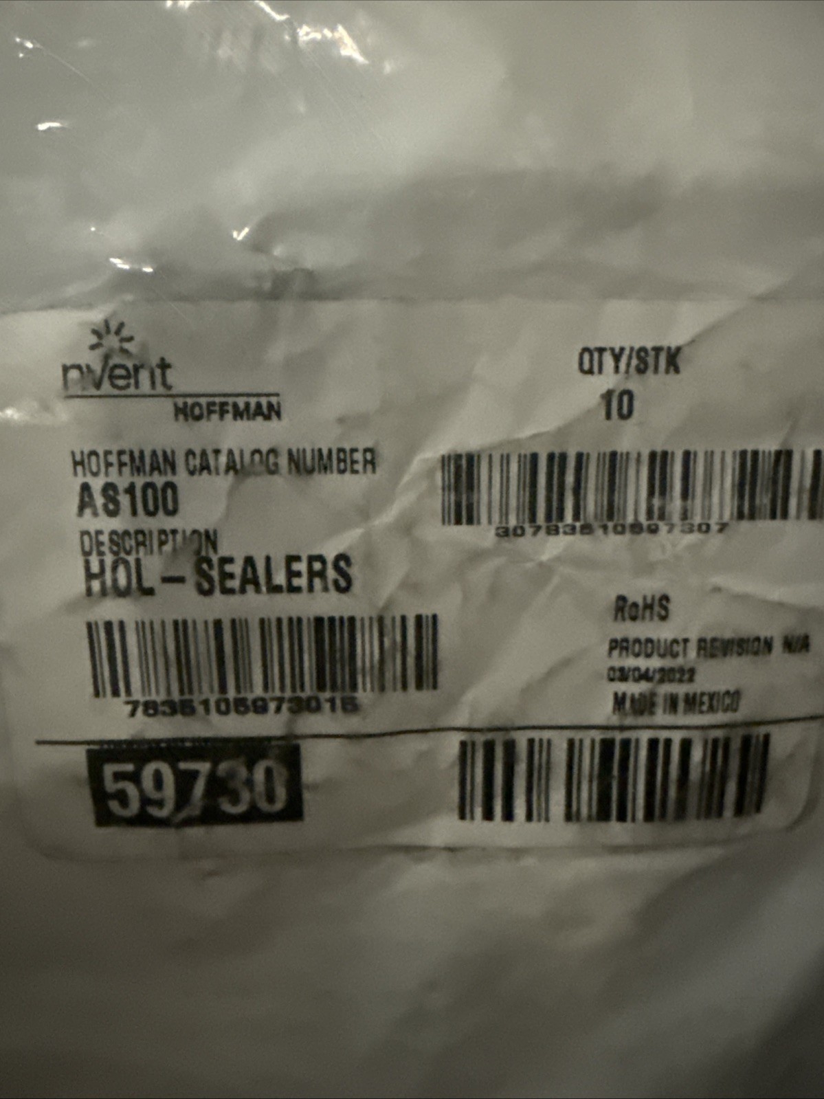 10 Hoffman AS100 59730 Electrical Enclosure Hole Plug Seal Type 4 3R 12 SHIP FRE
