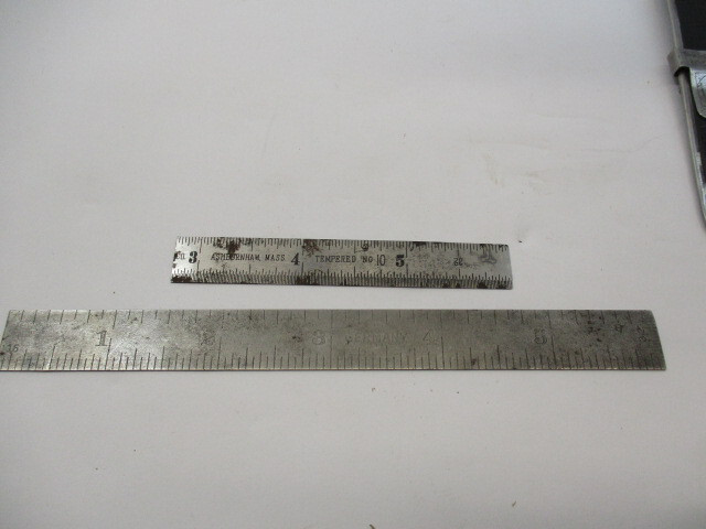(3) 6″ Scales (1) 3″ Cut Down Ruler (3) Old Scale Sleeve Holders for Rulers VGC