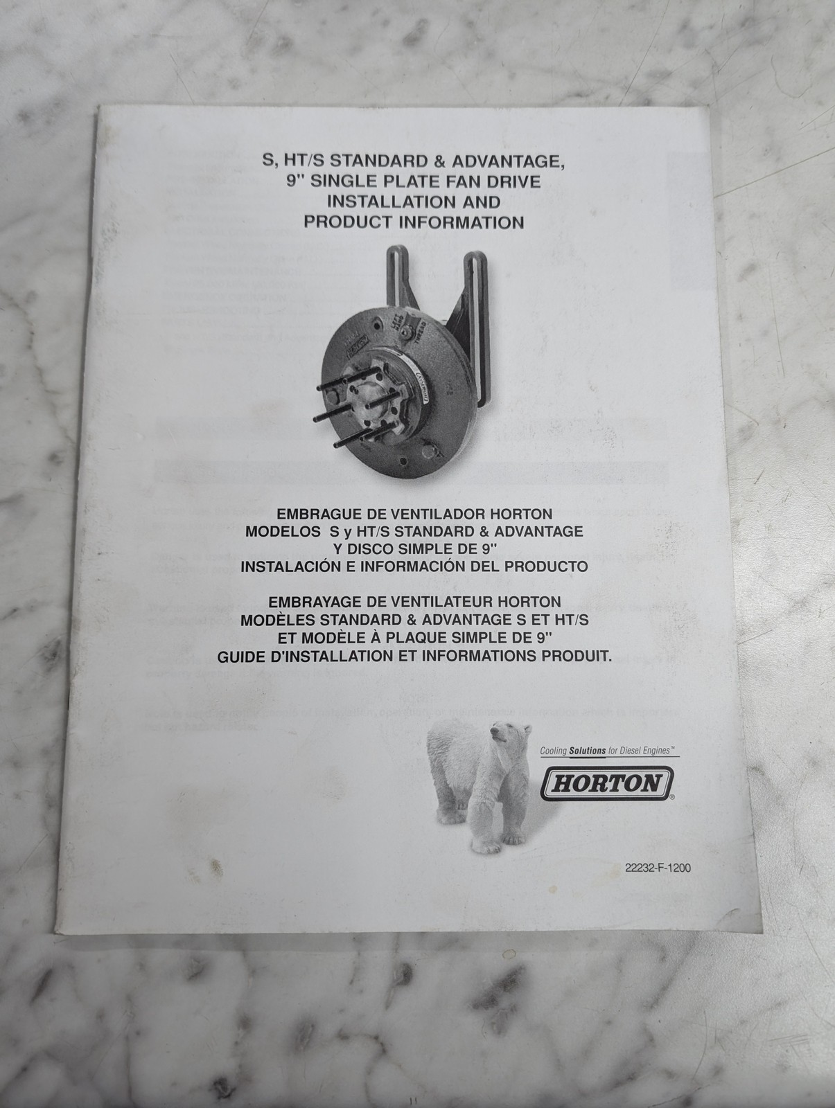 HORTON S HT/S STANDARD ADVANTAGE FAN DRIVE 9” INSTALLATION OPERATOR MANUAL