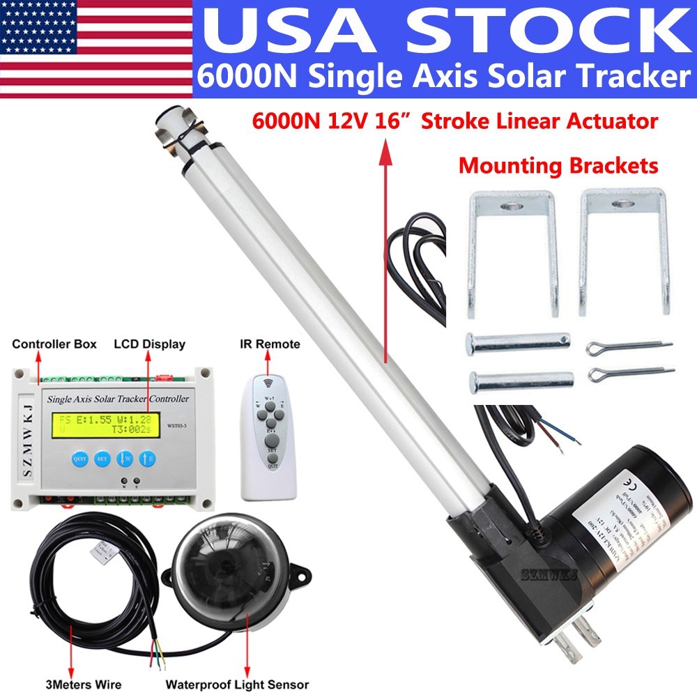 6000N 16″ Linear Actuator & Controller for Single Axis Solar Panel Tracker Track