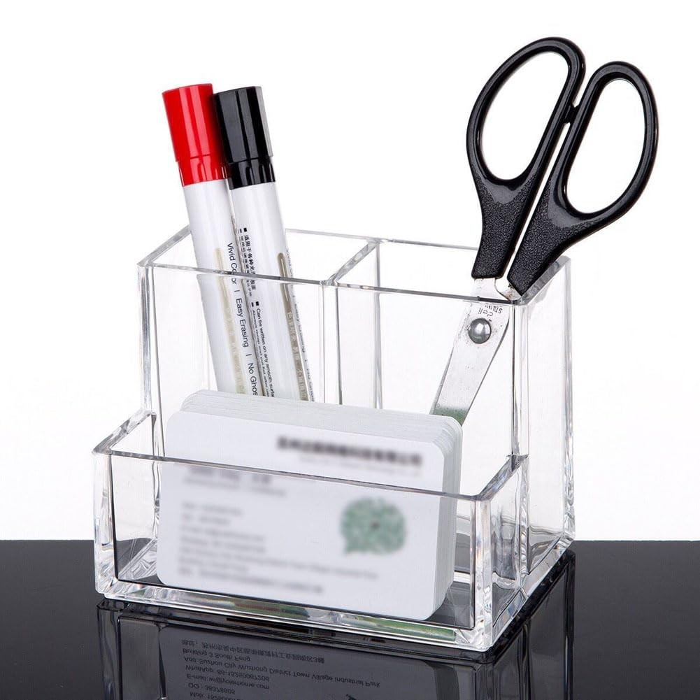 1PC Clear Acrylic Pen Holder Makeup Brush Scissors Organizer with Business Ca…