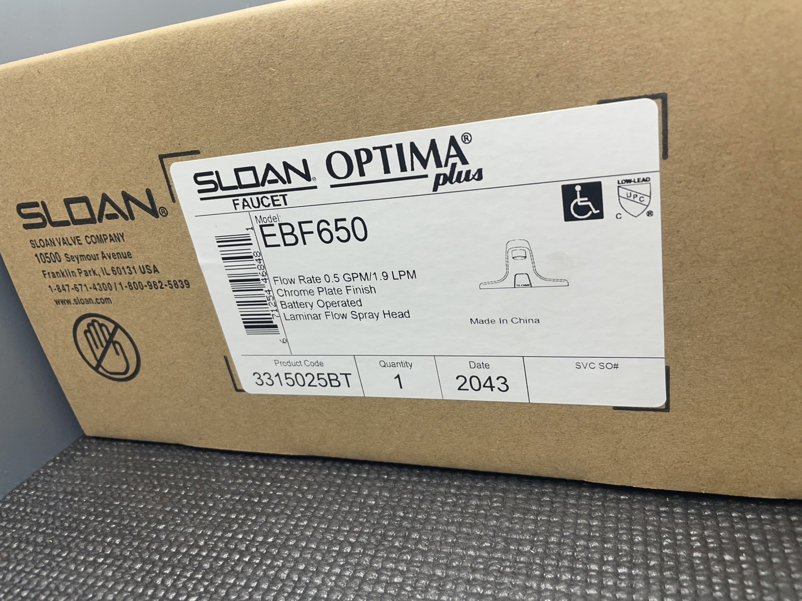 Sloan EBF-650 Optima Plus Touchless Faucet Battery Operated Chrome 3315025BT