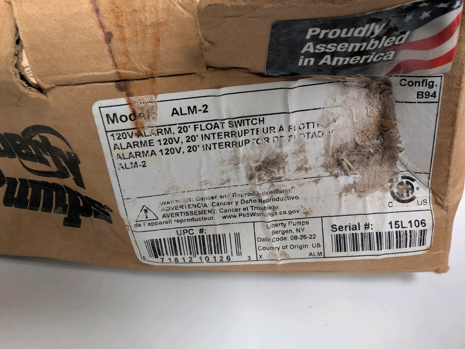 Liberty Pumps ALM-2 Level Alarm: Audio/Visual, NEMA 1, 500mA, 86 dB, 115 VAC