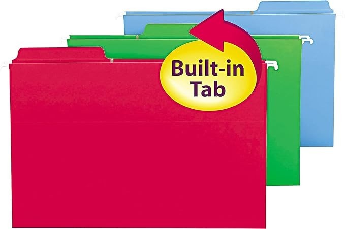 Smead Fastab Hanging File Folder 1/3-Cut Built-In Tab Legal Size Assorted 18