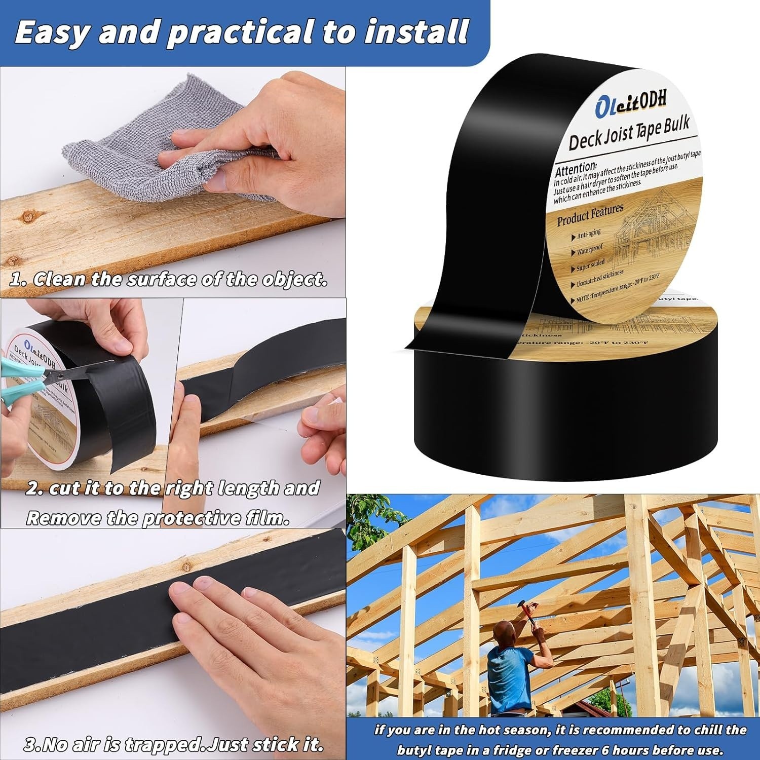 Joist Tape for Decking 2»X50′, 10 Rolls Weatherproof Butyl Tape For Decks Roof