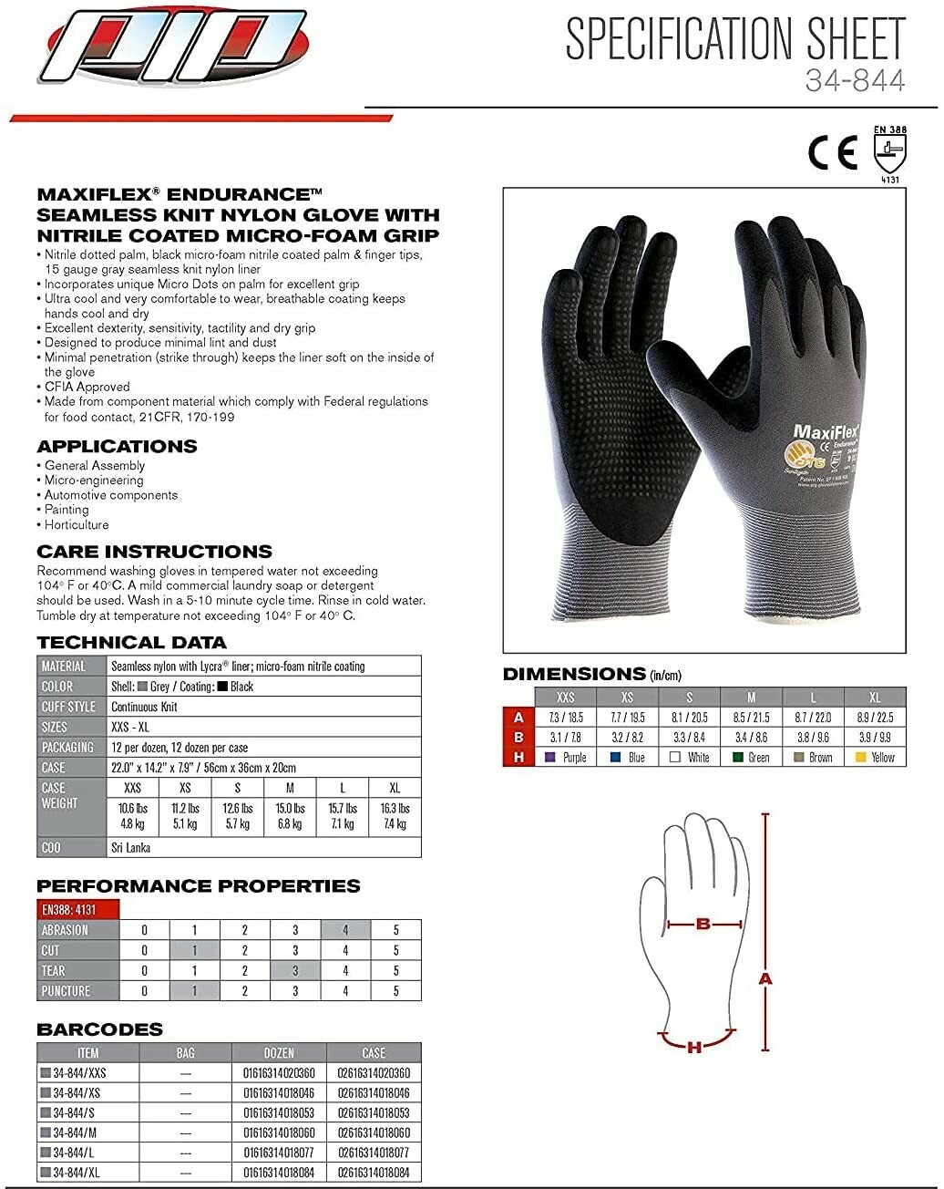 12- 34-844 MaxiFlex Nitrile Grip Foam Dotted Palm Coated PROTECTIVE WORK GLOVES