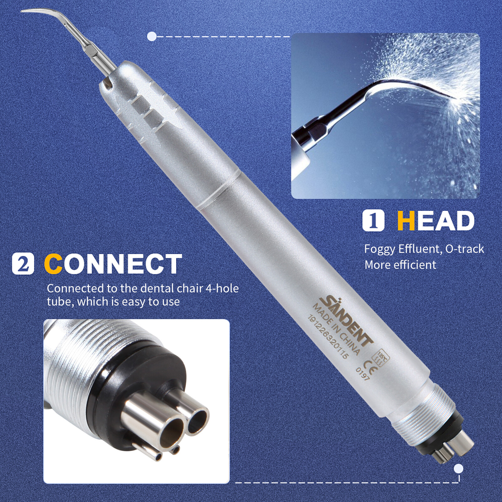 Dental Ultrasonic Air Scaler Handpiece 4 Hole +Scaling Perio Tips G1,G2,G4 SA