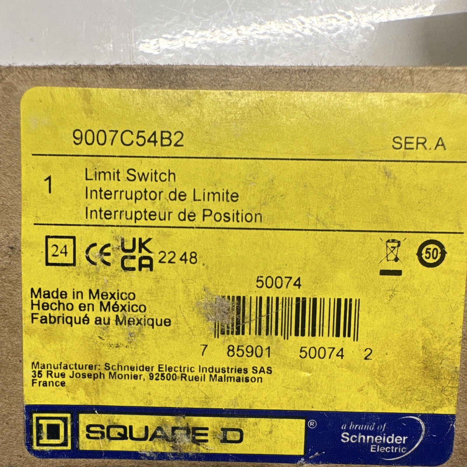 Square D Limit Switch 9007C54B2 Ser. A Metal Gray Industrial