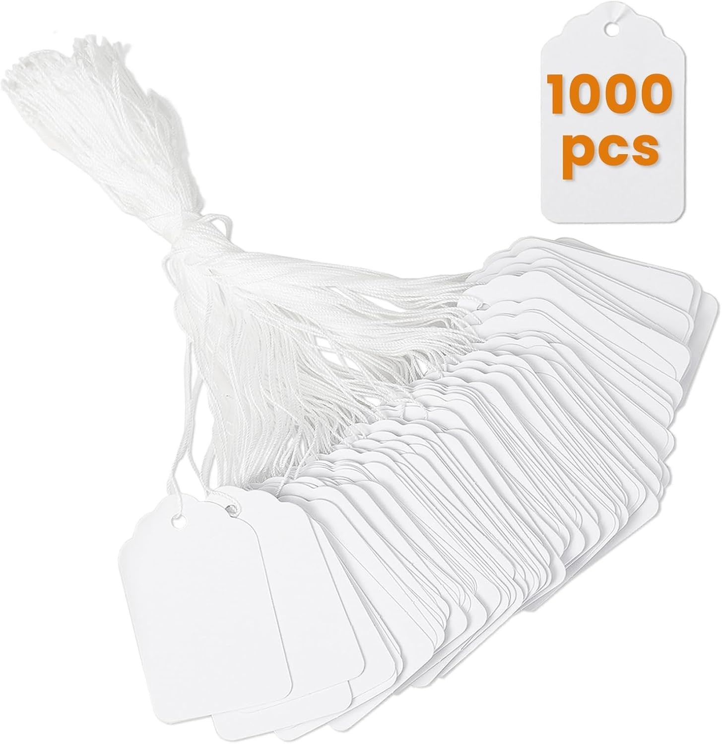 White Price Tags with String Attached 1000 PCS, 1.375 x 2.125×1.375,