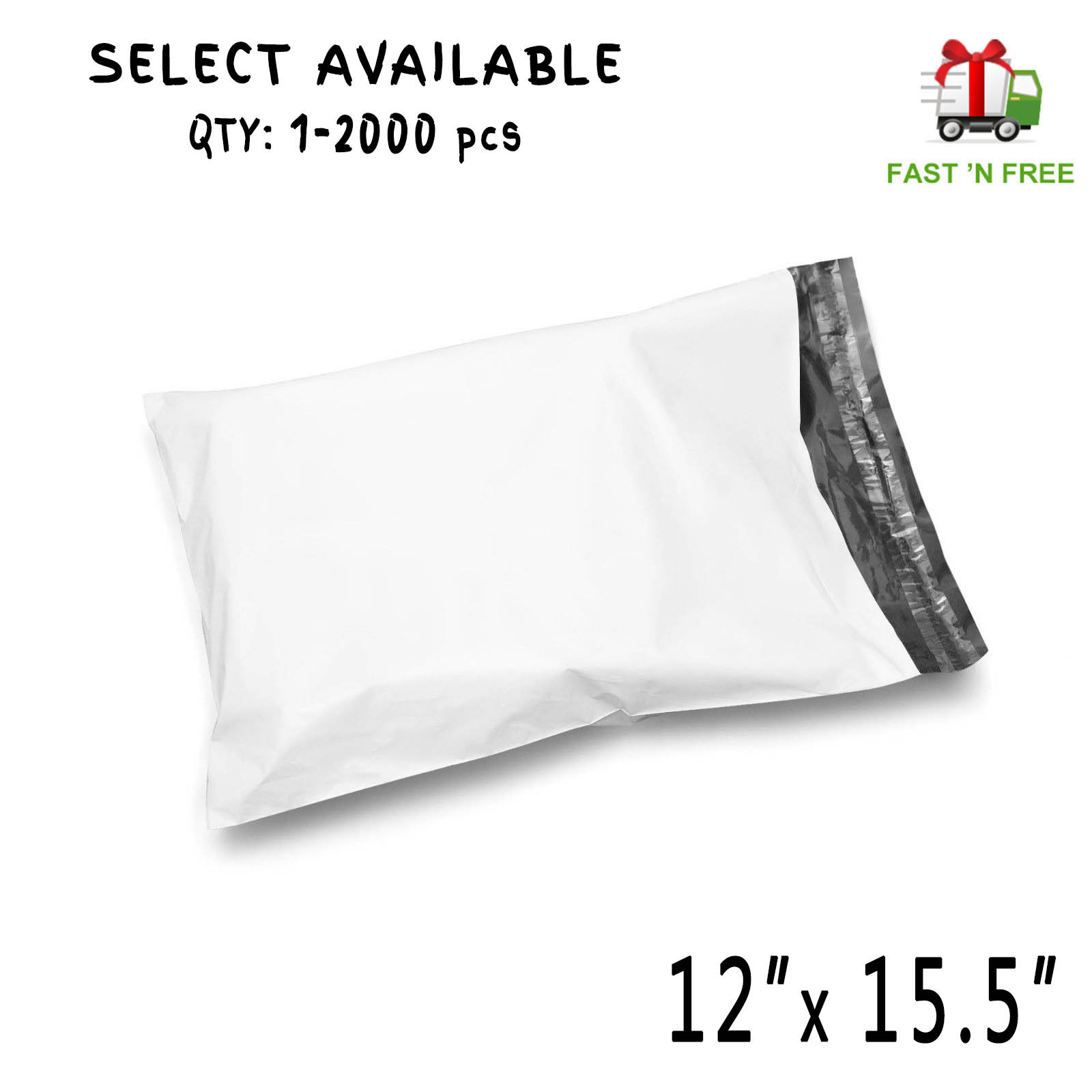 12×15.5 Poly Mailers Shipping Envelopes Self Seal Plastic Mailing Bags 1.7 Mil