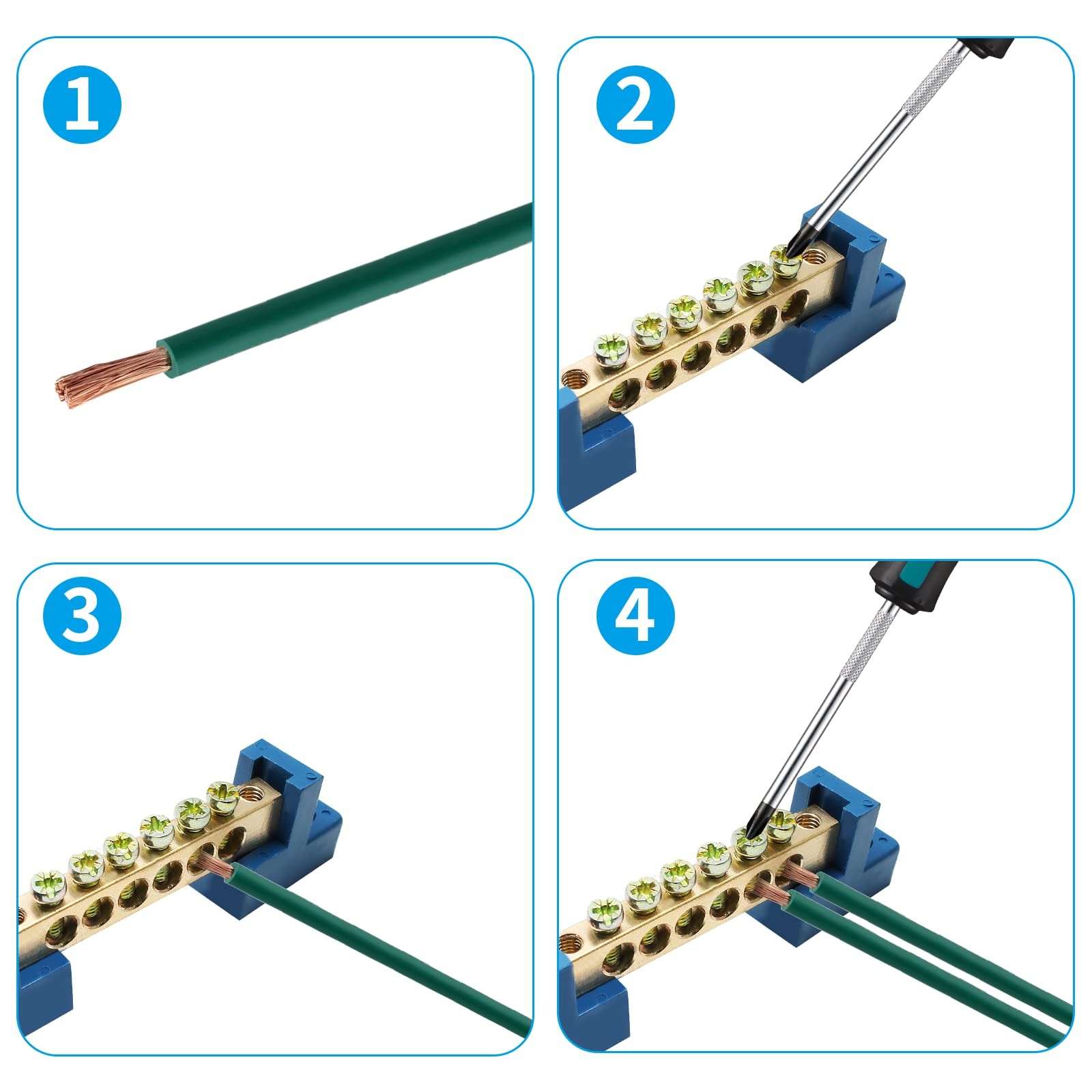 Unlorspy 5 PCS Brass Wire Screw Terminal 6 Positions Terminal Bus Bar Blue Gr…
