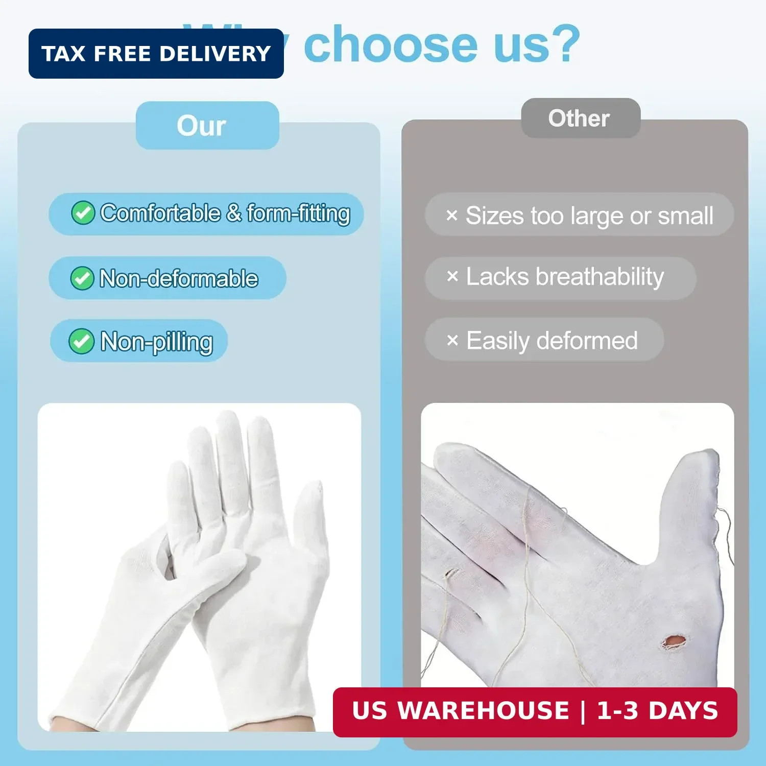12-Pack White Cotton Gloves, for Dry Hands Sleeping Eczema Care and Night-Time M