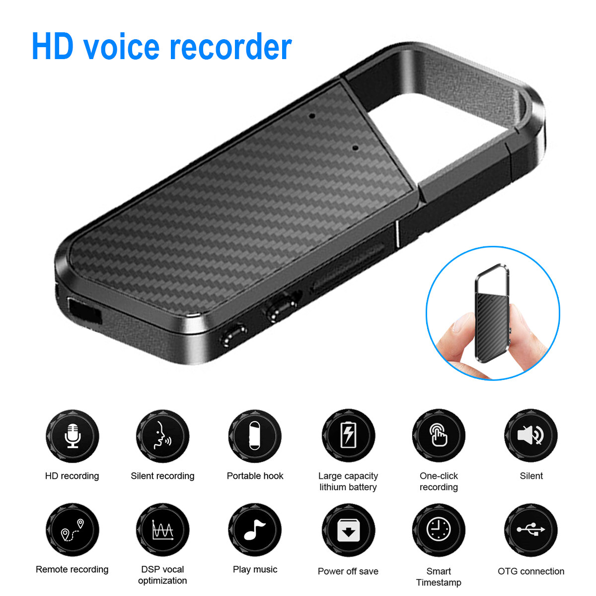 500hr 16GB Magnetic HD Digital Voice Activated Recorder Mini Audio MP3 Playback*