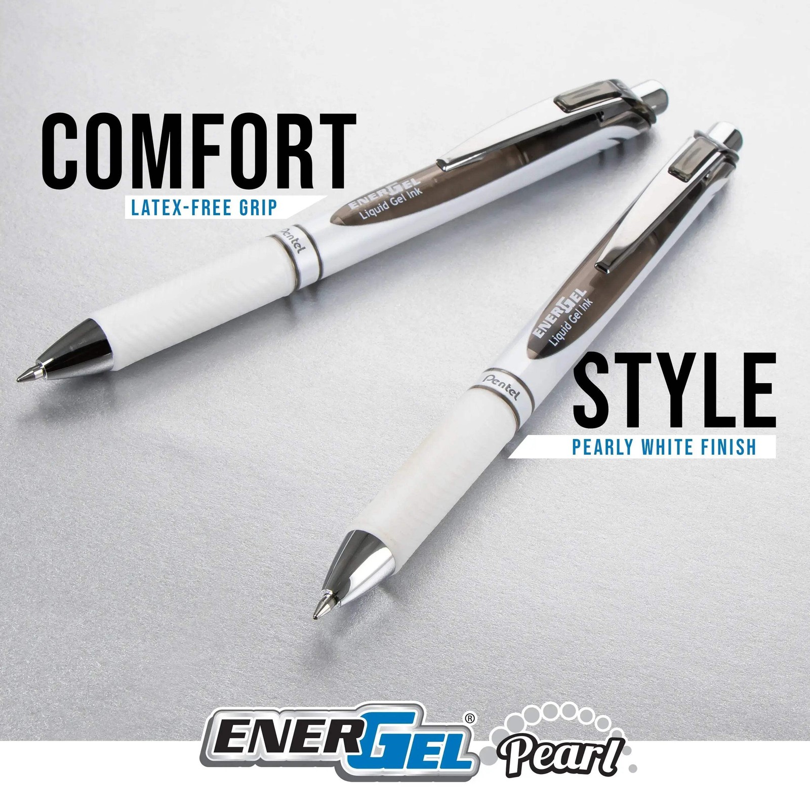 Pentel EnerGel RTX Pearl Liquid Gel Pen, (0.5mm) Needle Tip, Fine Line, Black an
