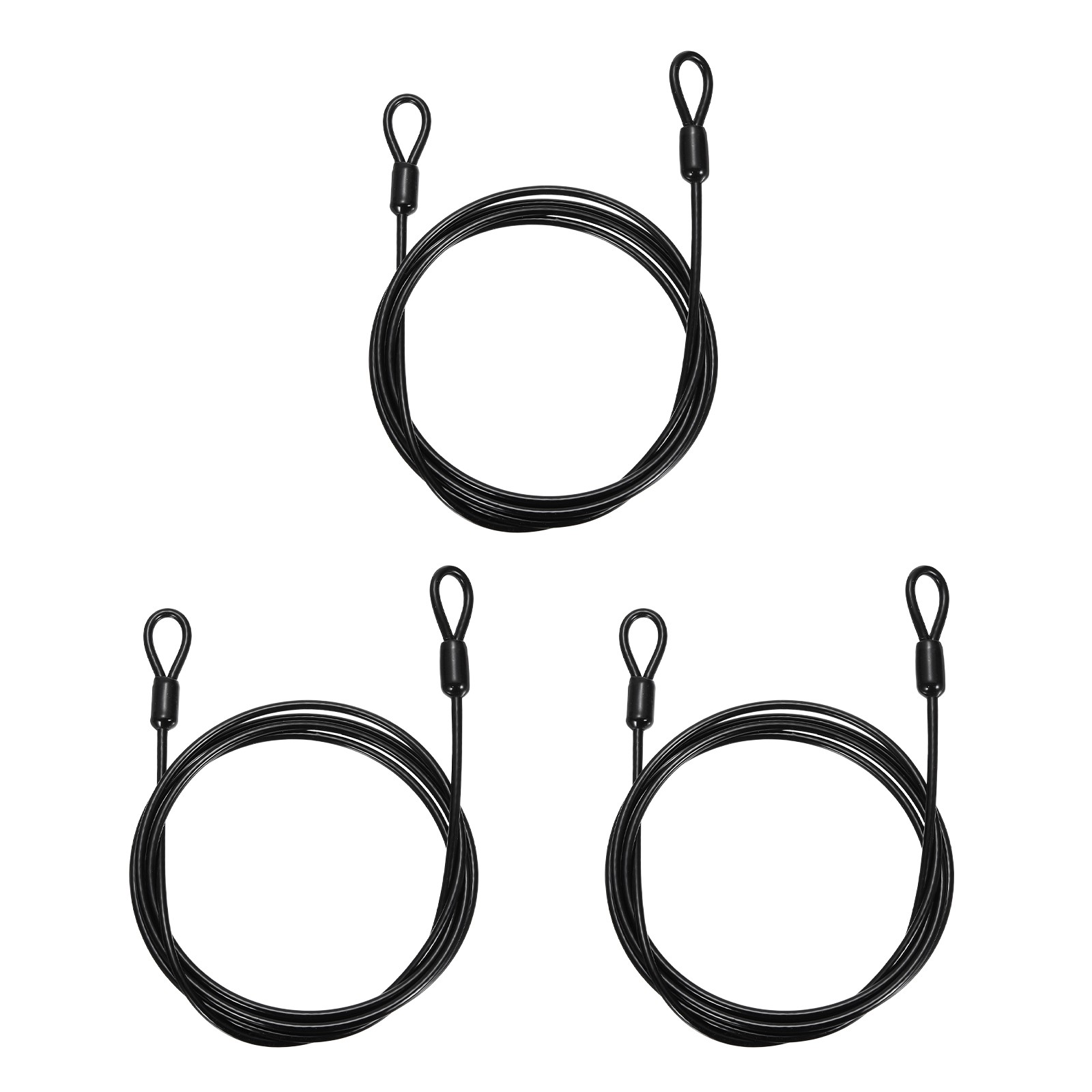 3pcs 1/8″ Dia 4.9ft Security Cable Lock Vinyl Coated Steel with Loops Black