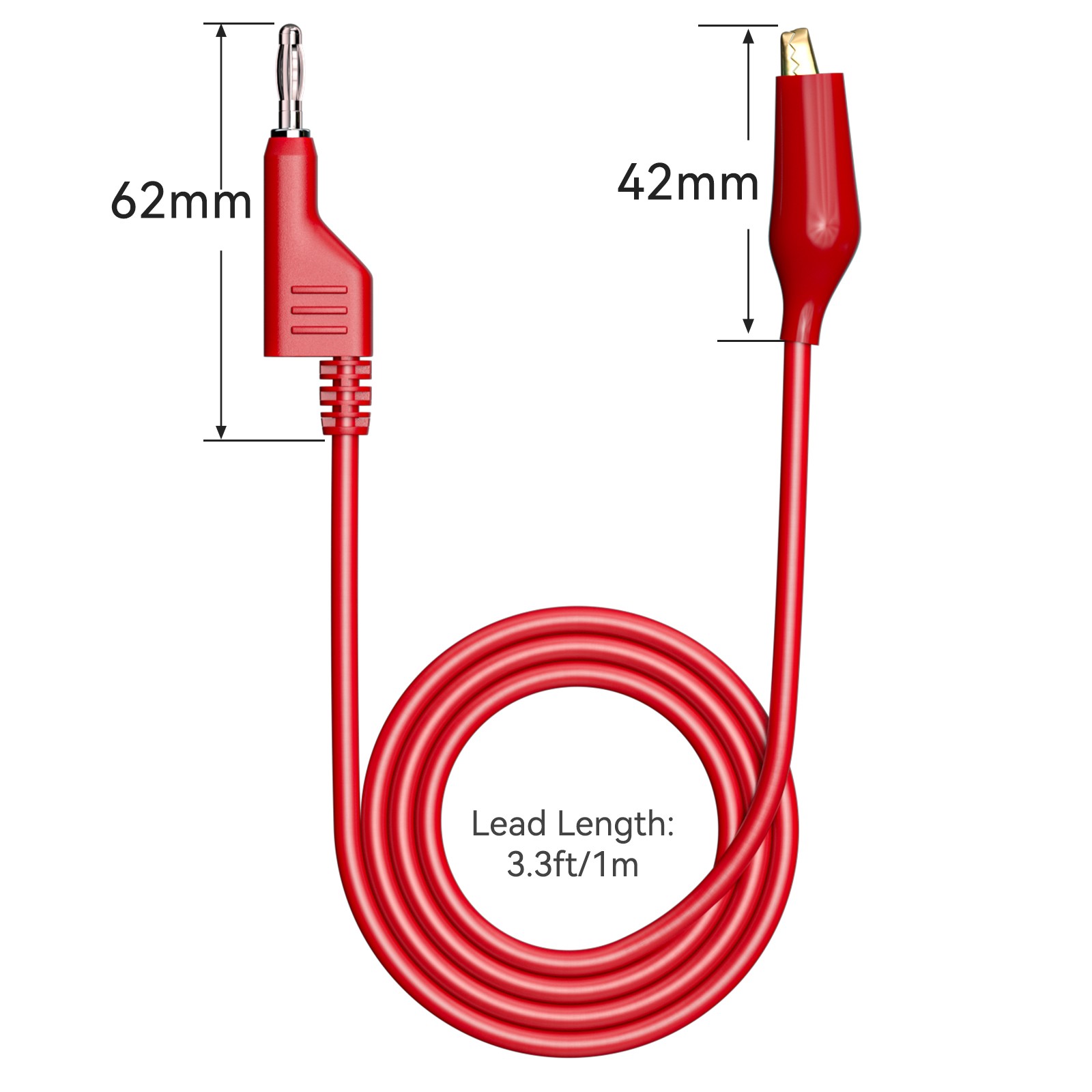 Stackabe Banana Plug to Alligator Clips Test Leads Flexible Wire Cable Red Black