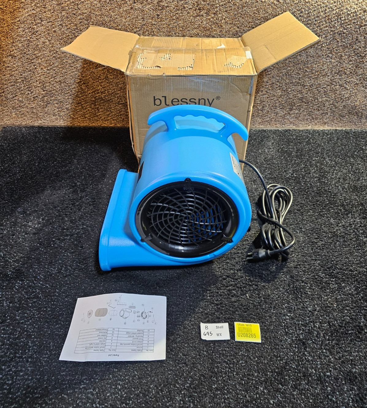 Blessny AR110035 Air Mover 1/2HP ETL Listed Carpet Dryer Fan, 2200CFM Air Blower