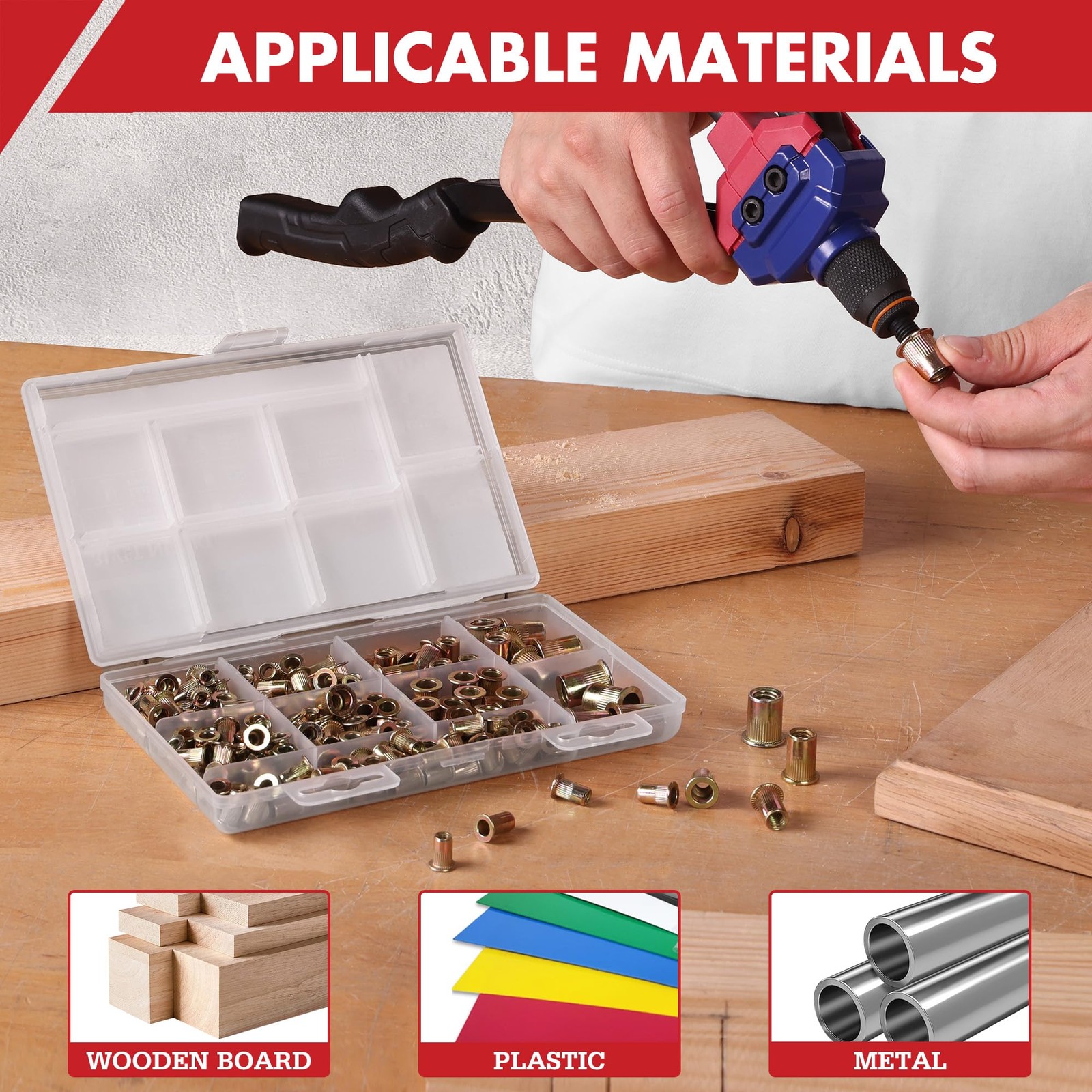 Arrow Rivet Nut Kit, 200pcs SAE High Carbon Steel Zinc Plated Rivnut Assortmen