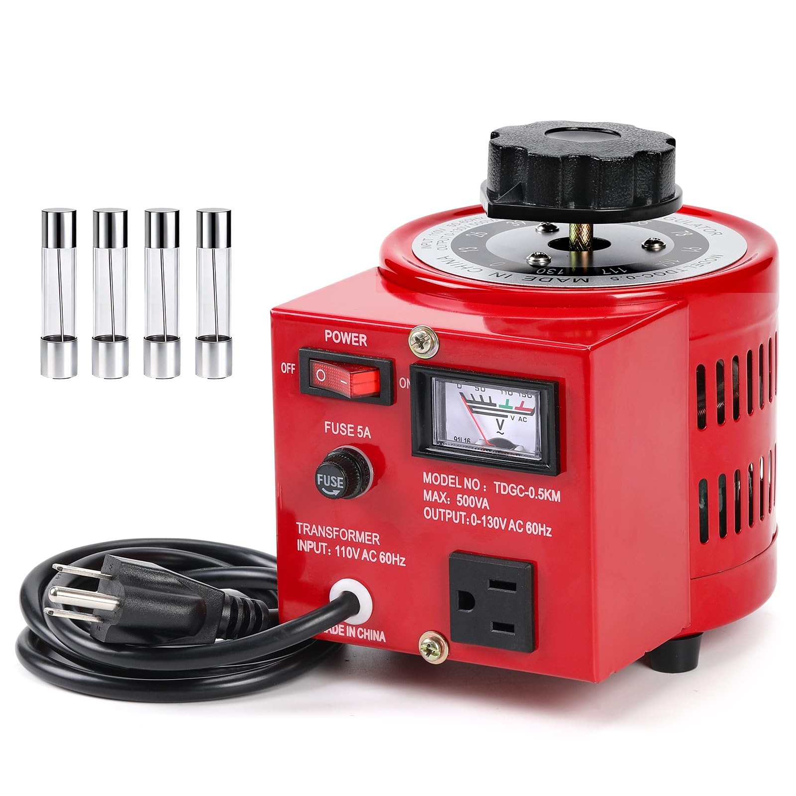 500VA Adjustable Voltage Transformer, 110V Input 0-130V Output AC Voltage…