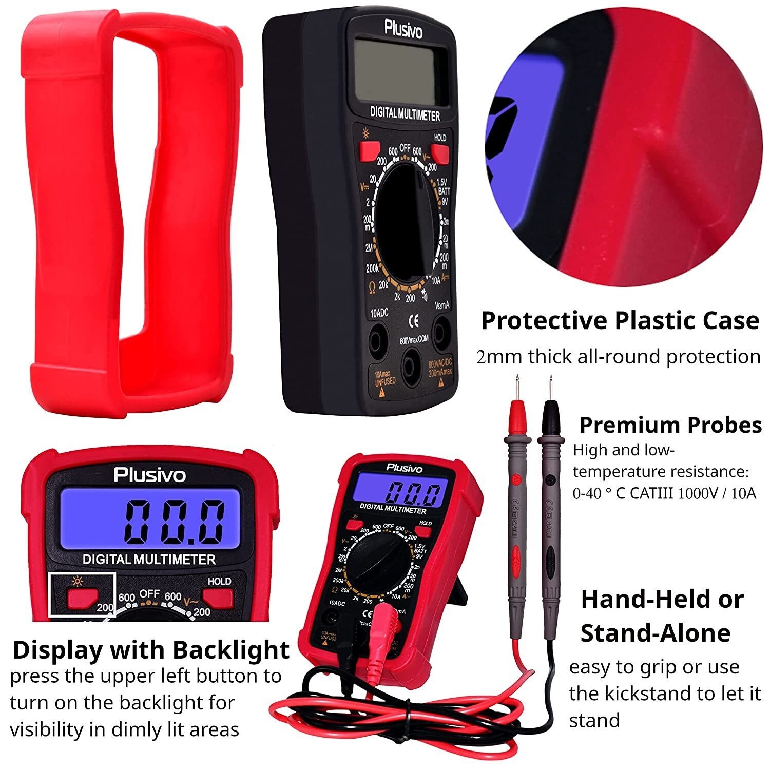 Plusivo Digital Multimeter Measuring Voltage Resistance Current Meter AC DC