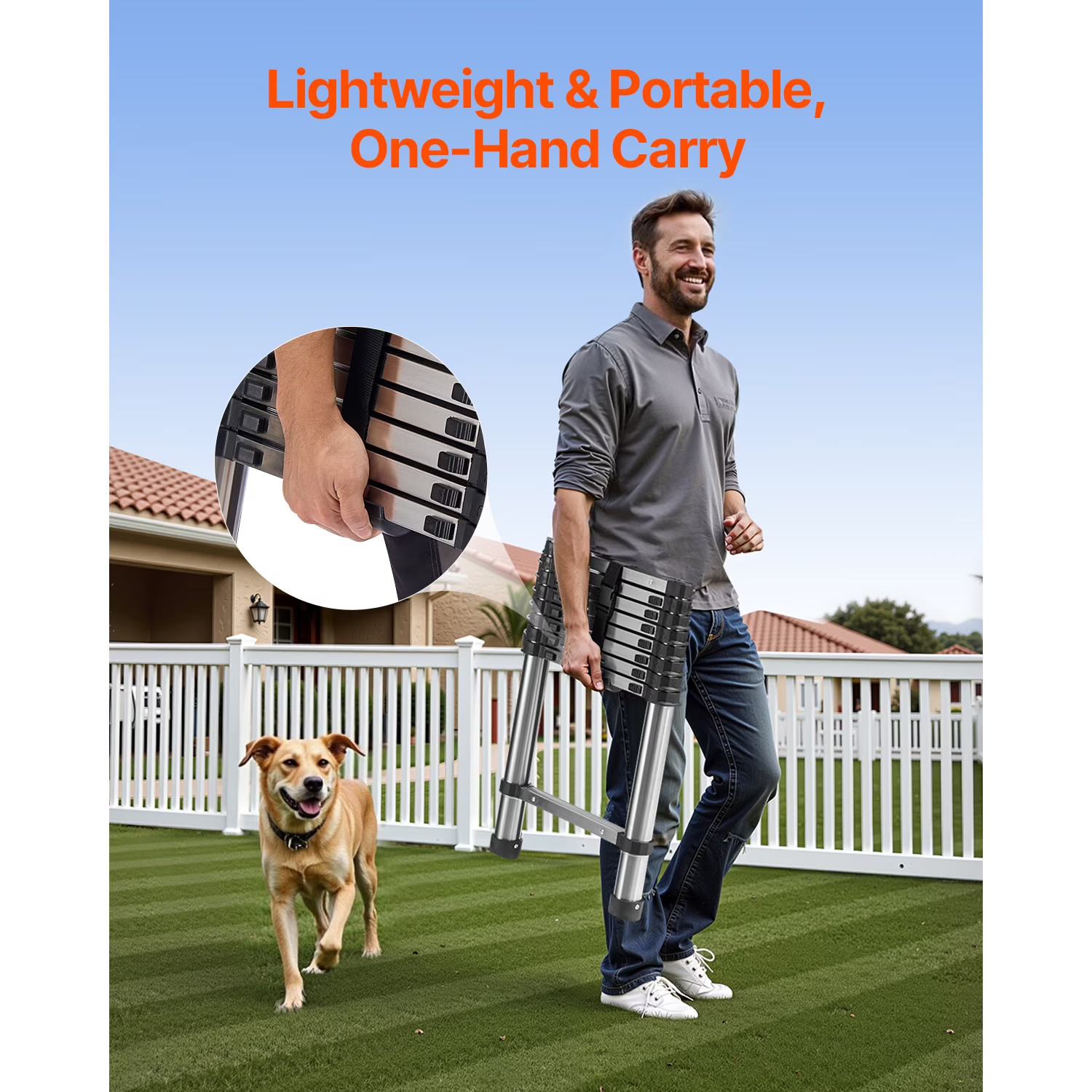 Portable 9-Step Retractable Telescopic Ladder for Home RV Loft Daily Use