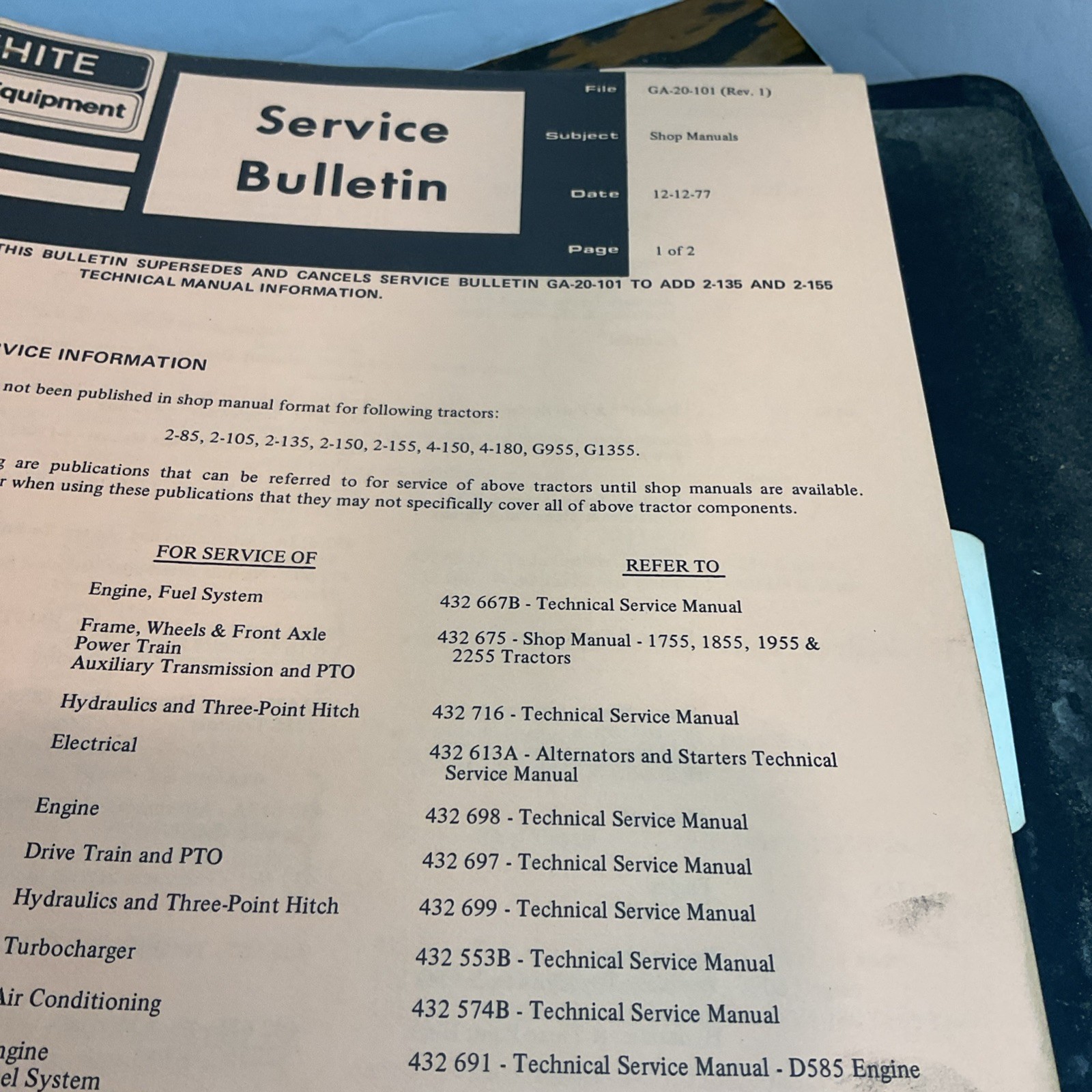 Vintage White Farm Equipment Service Bulletins 1970’s-90s & Power Pointers