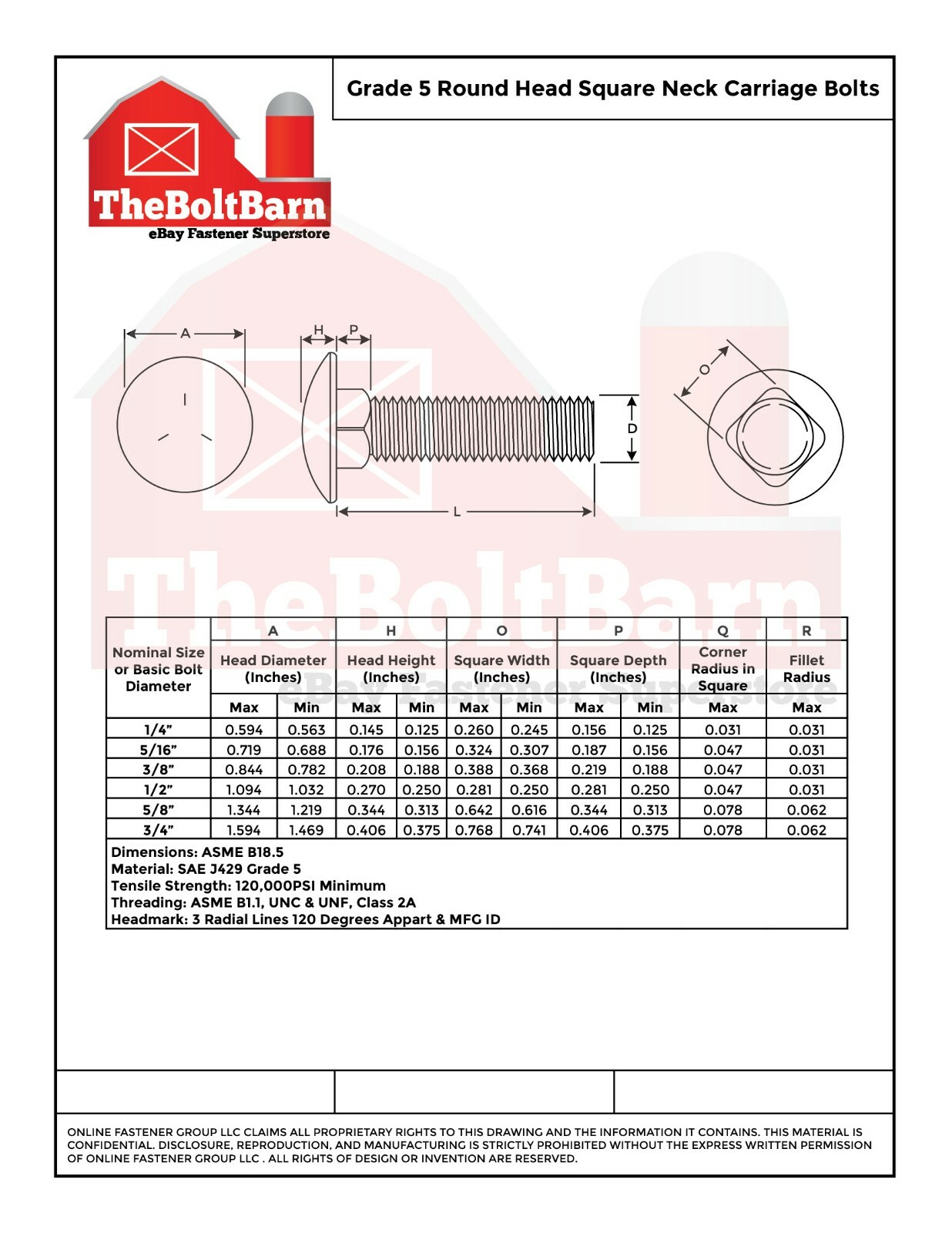 5/16″-18 Grade 5 Full Thread Round Head Carriage Bolts Zinc (Pick Length & Qty)