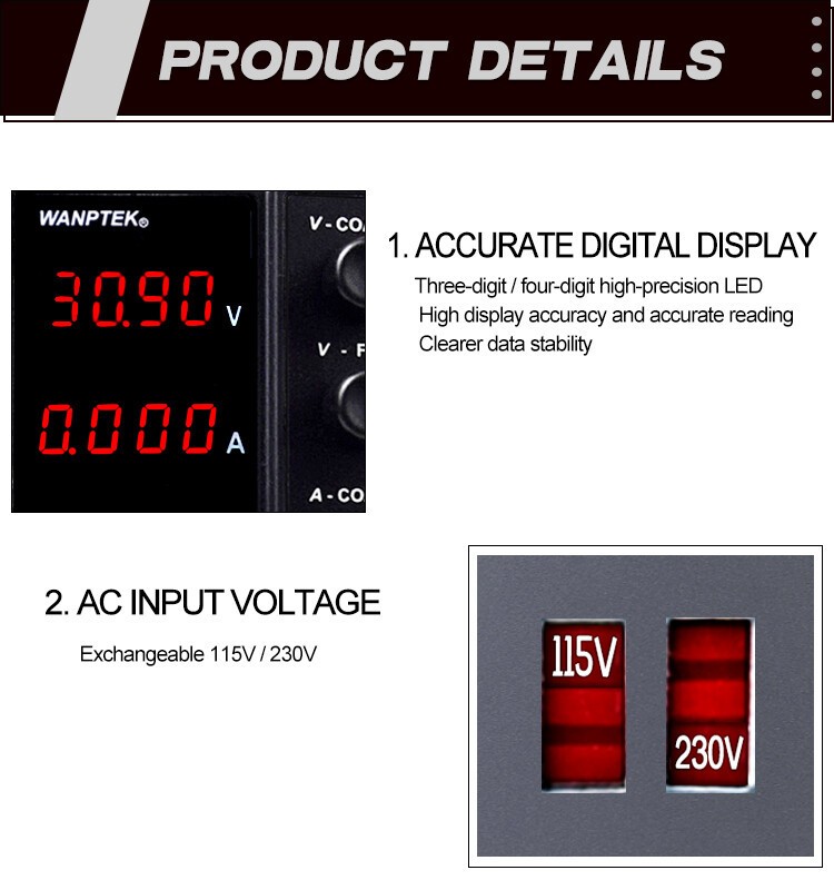 Adjustable 0~30V 0~6A DC Power Supply Lab Variable Regulated High Precision Vol