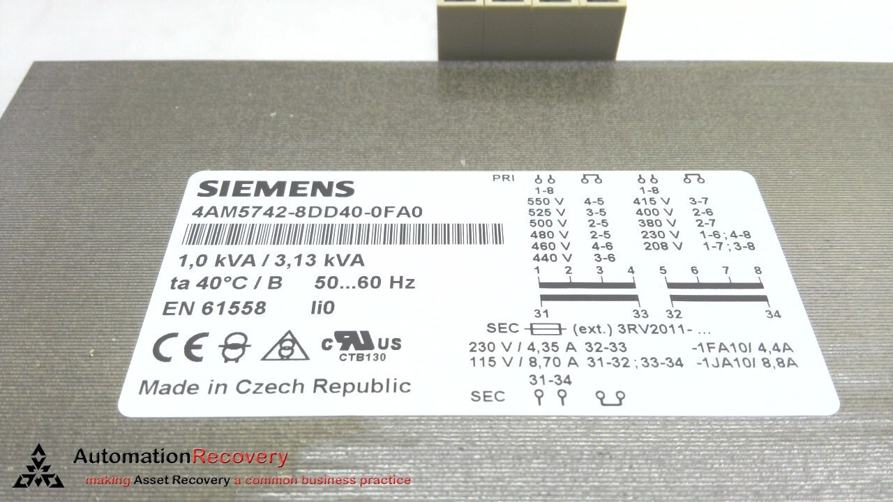 SIEMENS 4AM5742-8DD40-0FA0, TRANSFORMER 1000 VA 4AM5742-8DD40-0FA0 , NE #314150