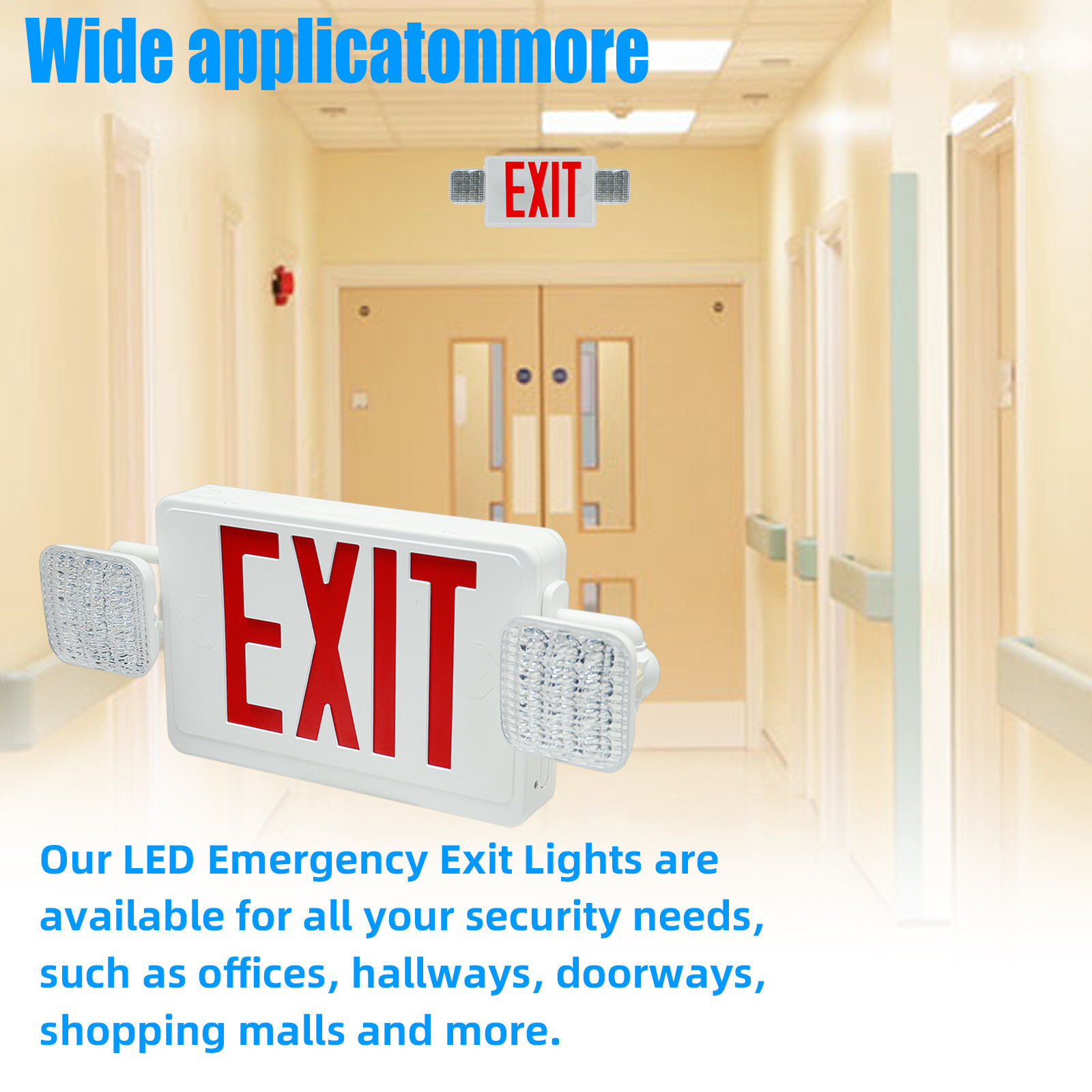 Exit Sign with Emergency Lights, Two LED Adjustable Head Emergency Exit Lights