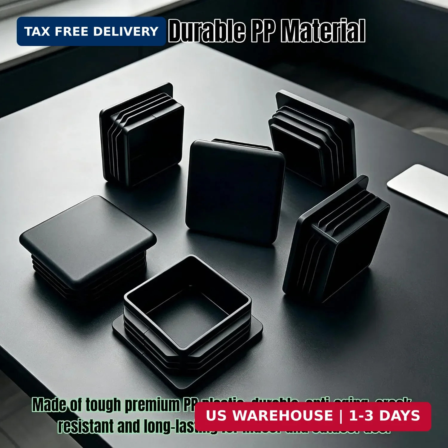 Square Tube End Caps, Black, 2×2 Inch, 12 Pack, 3-Layer Blade Plastic Plugs for