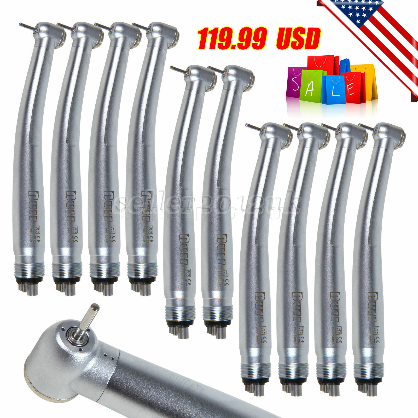 10 Pcs BURR NSK PANA MAX Style Dental High Speed Turbine Handpiece 4Hole U3BM