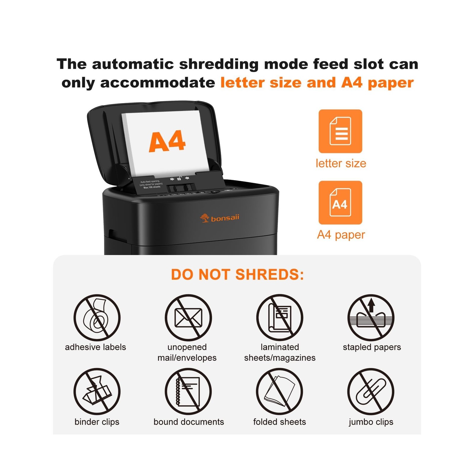 Bonsaii 100 Sheets Auto Feed Paper Shredder, Up to 30 Minutes Shred… Fast Ship