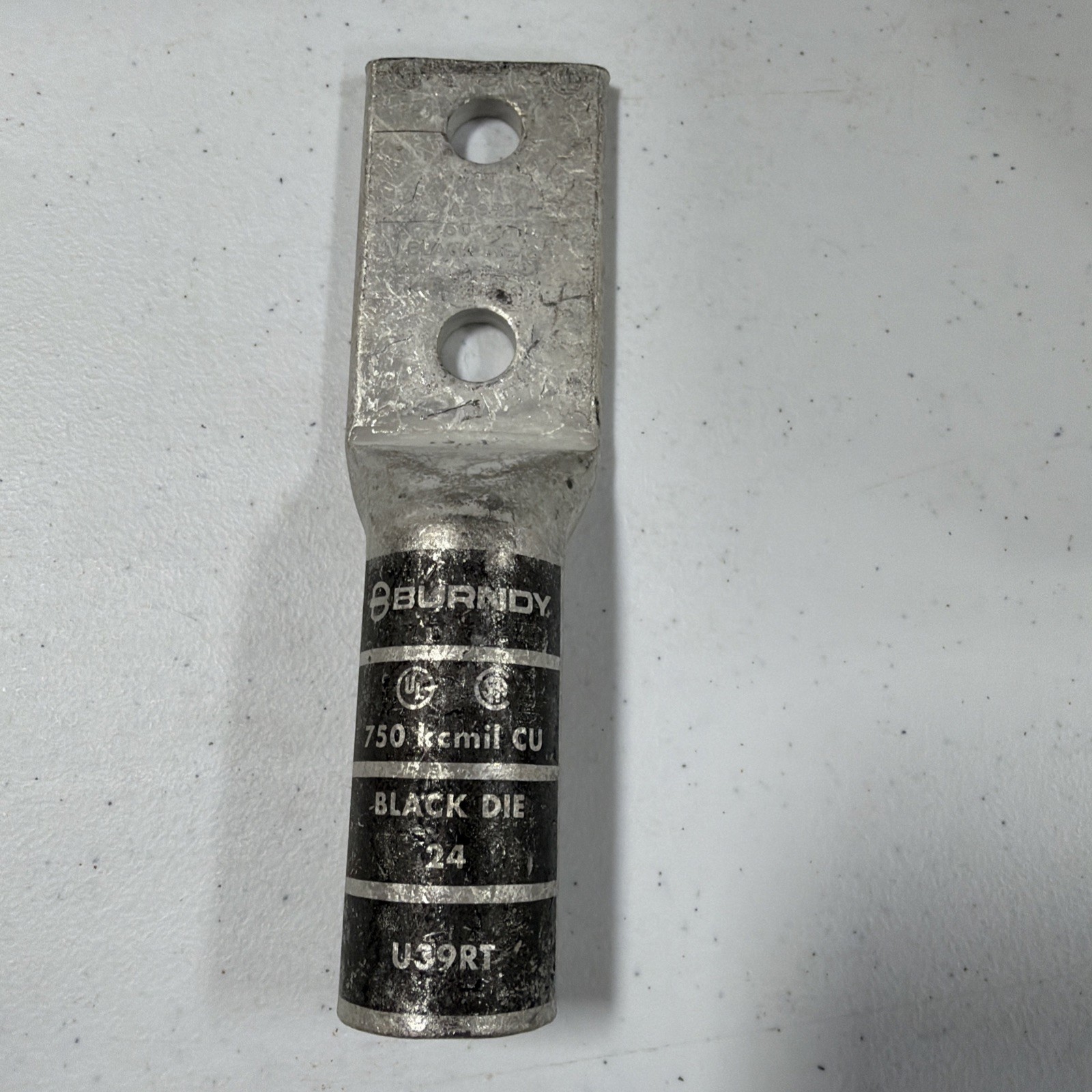 Burndy YA392N Compression Lug 2-Hole Copper Long Barrel 750KCMIL