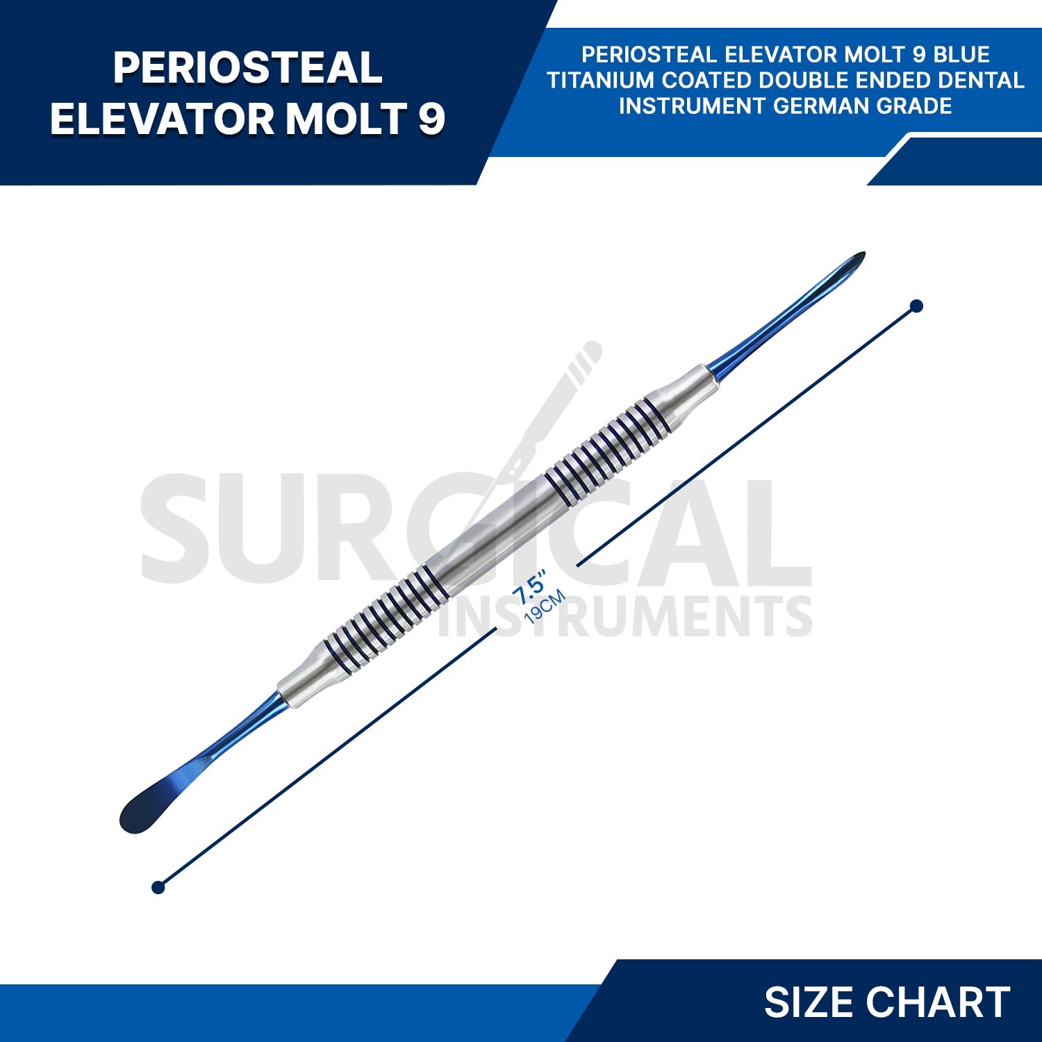 5 Pcs Molt Periosteal Elevator # 9 W/Blue Tips Dental Hollow Handle German Grade