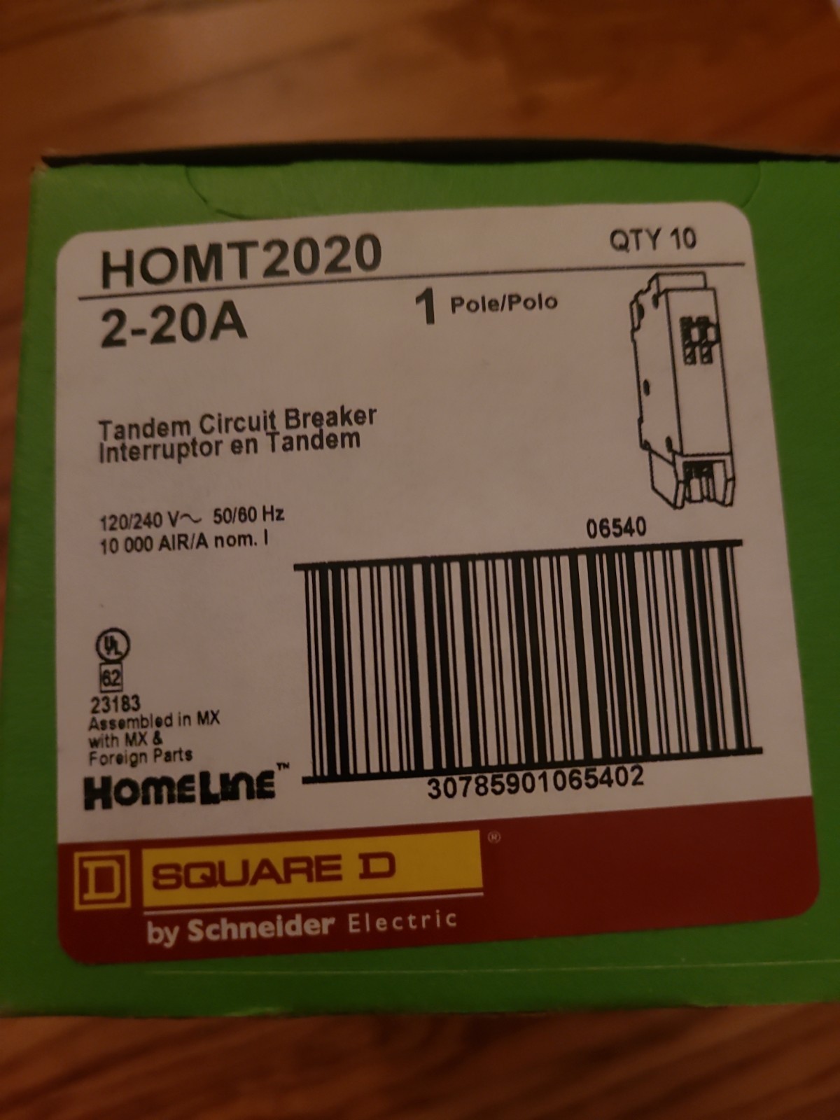 Square D HOMT2020 Homeline 20 amp Twin 1 Pole Tandem Circuit Breaker – 10 Pack