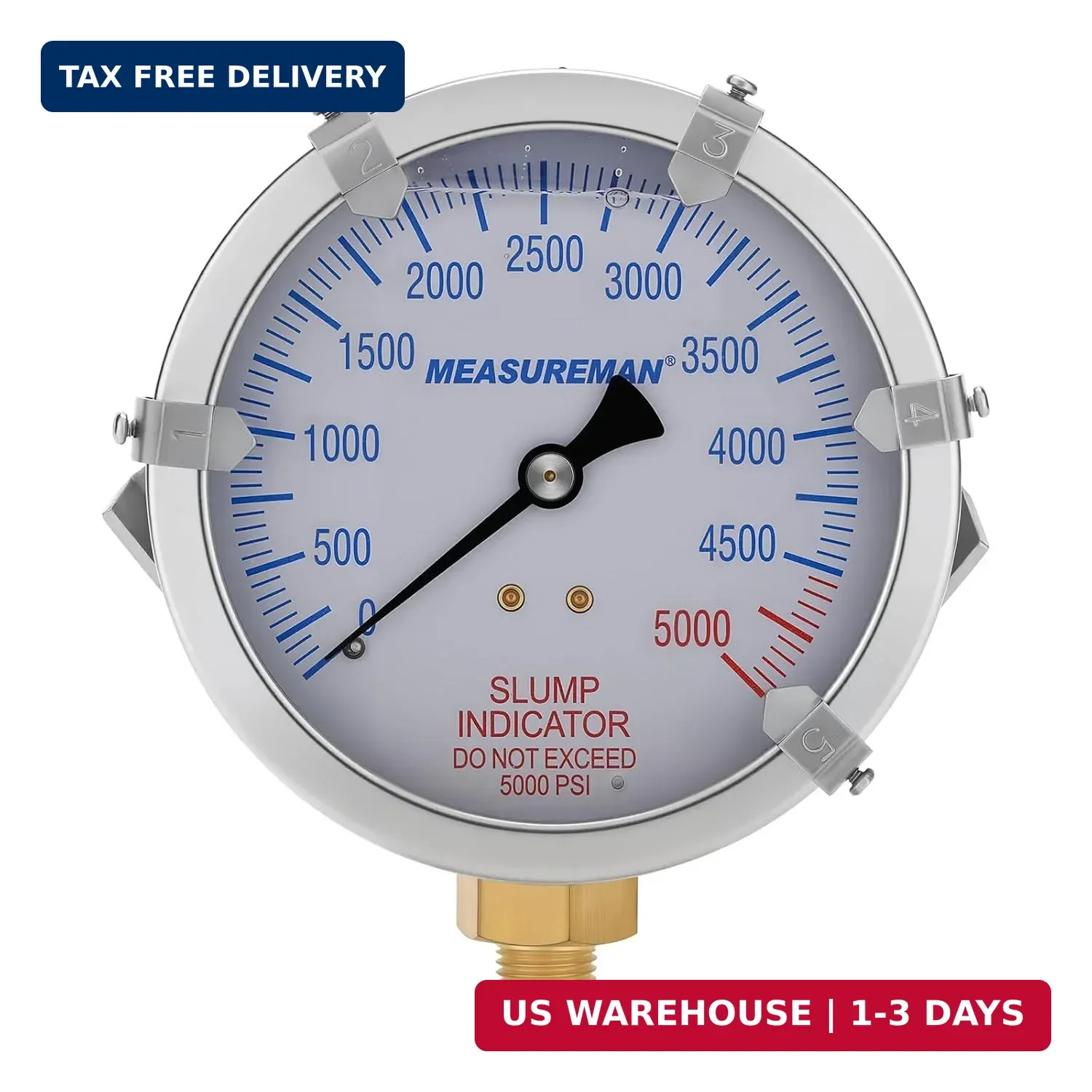 Concrete Pump Slump Indicator Gauge, 4 Inch Dial, 0-5000 PSI with 5 Adjustabl…