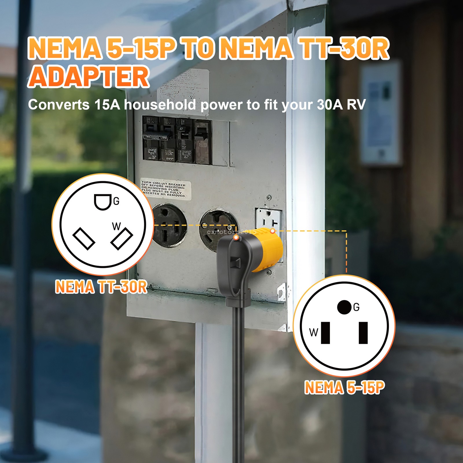 NEMA 5-15P to TT-30R RV Power Adapter 30A 110V 15A Household Converter Plug