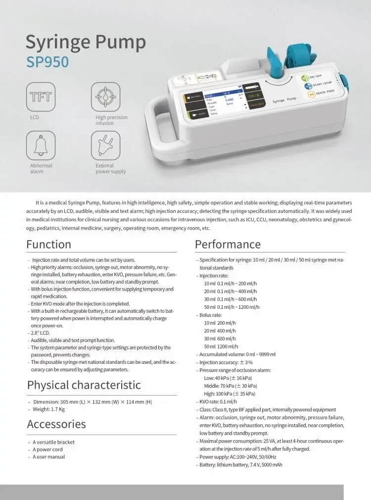 Contec Syringe Pump infusion SP950 LCD real-time alarm Rechargeable BRAND NEW
