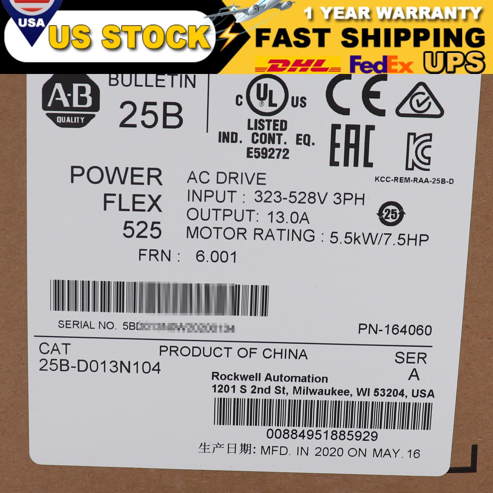 NEW AB 25B-D013N104 Allen-Bradley 25BD013N104 US Free Tax