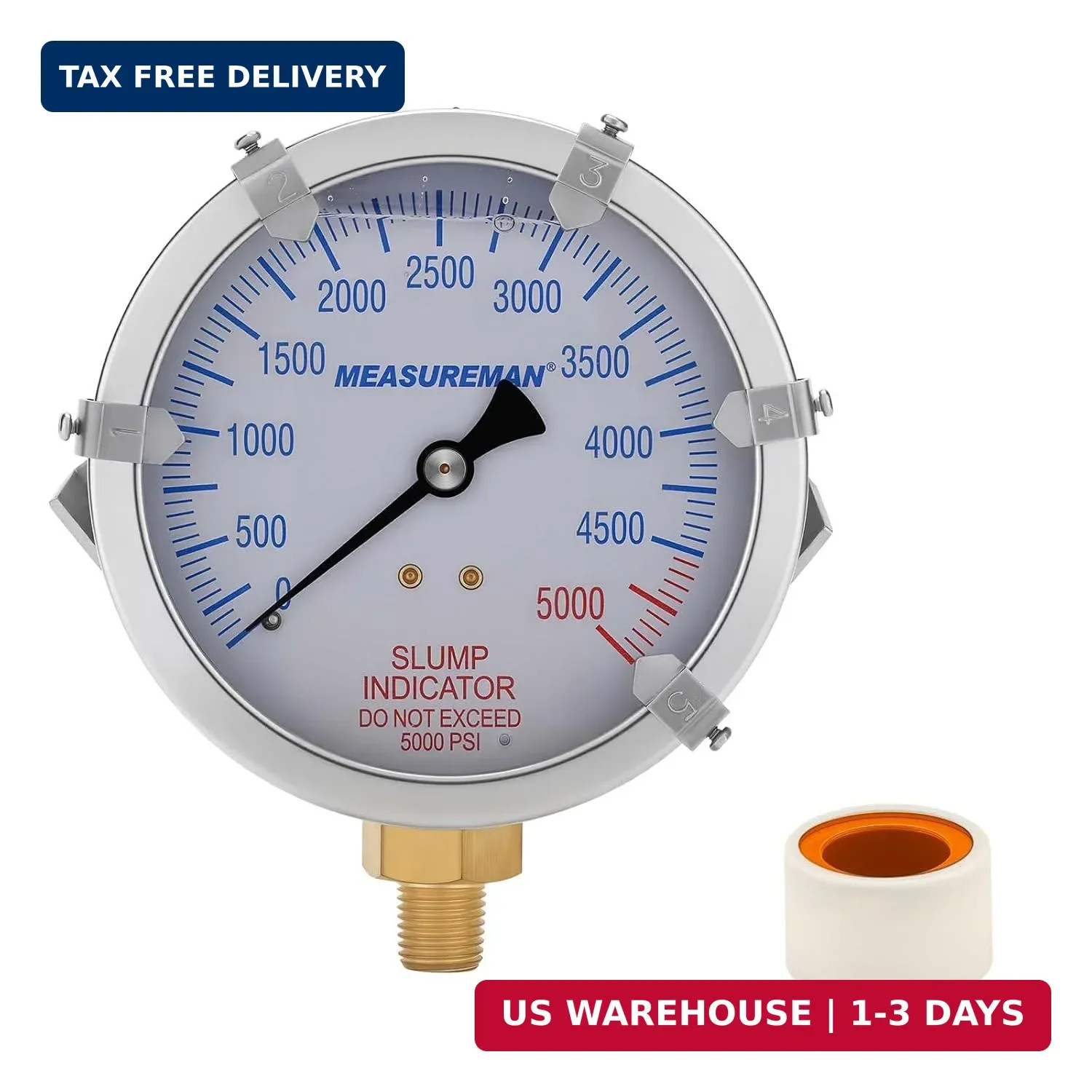 Concrete Pump Slump Indicator Gauge, 4 Inch Dial, 0-5000 PSI with 5 Adjustabl…