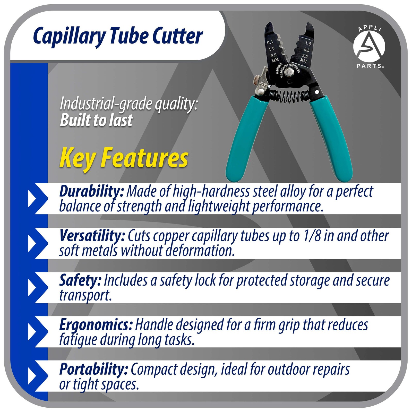 Appli Parts APT-TC1107 Capillary Tube Cutter for Copper up to 1/8 in 3 mm, Profe