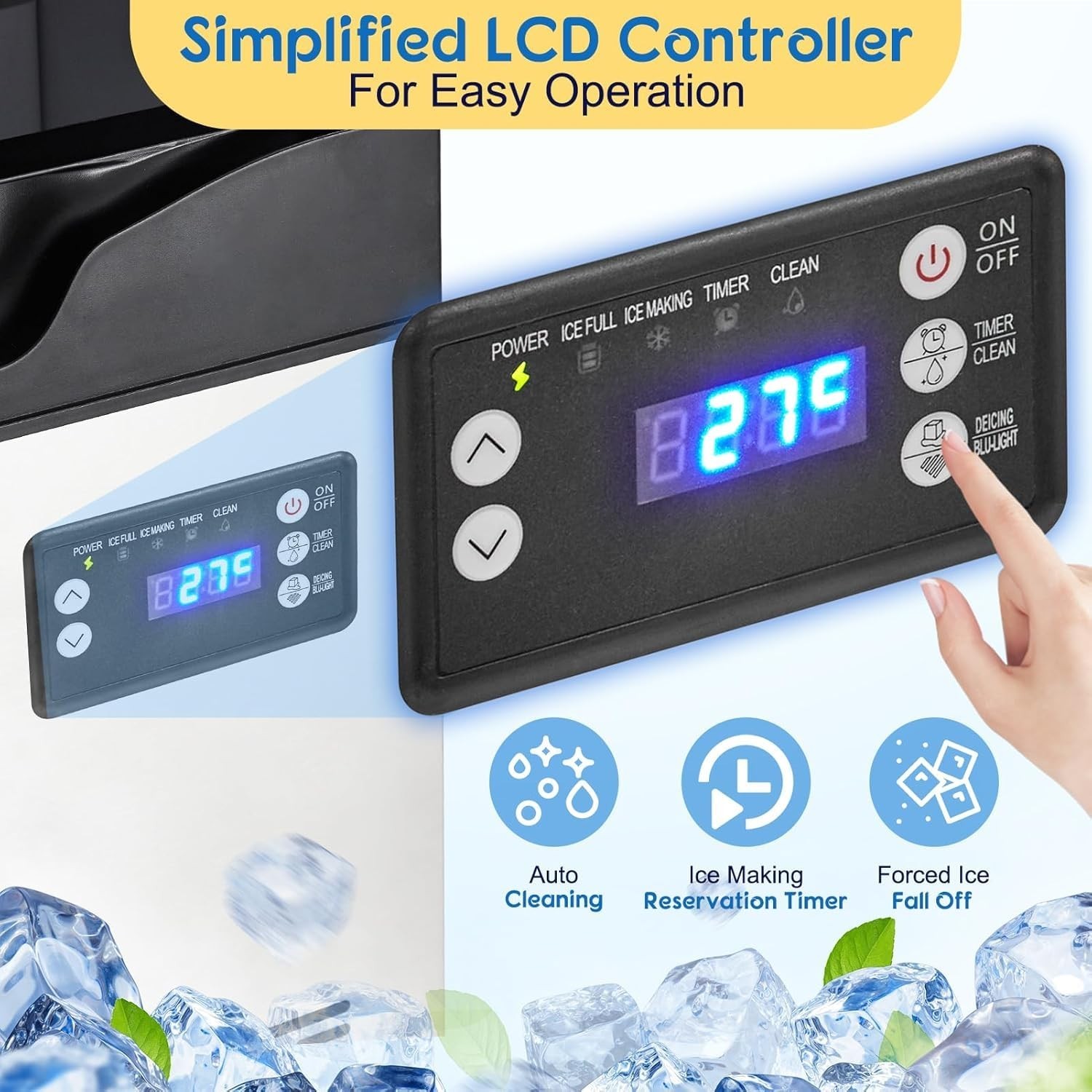 100LBS 24H Commercial Ice Maker Stainless Steel Ice Machine with 33LBS Bin
