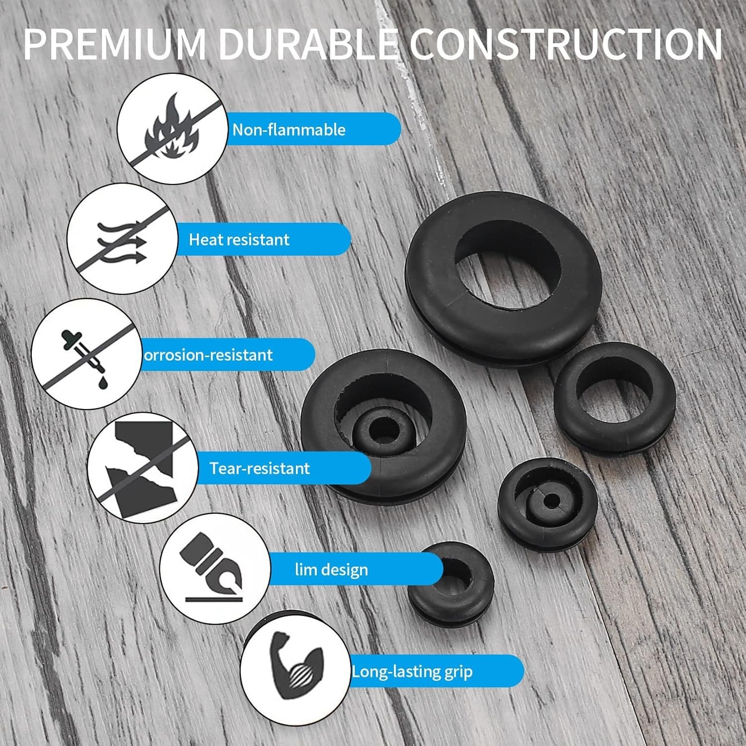 300Pcs Rubber Grommets Kit 8 Sizes 1/4 to 1 Inch