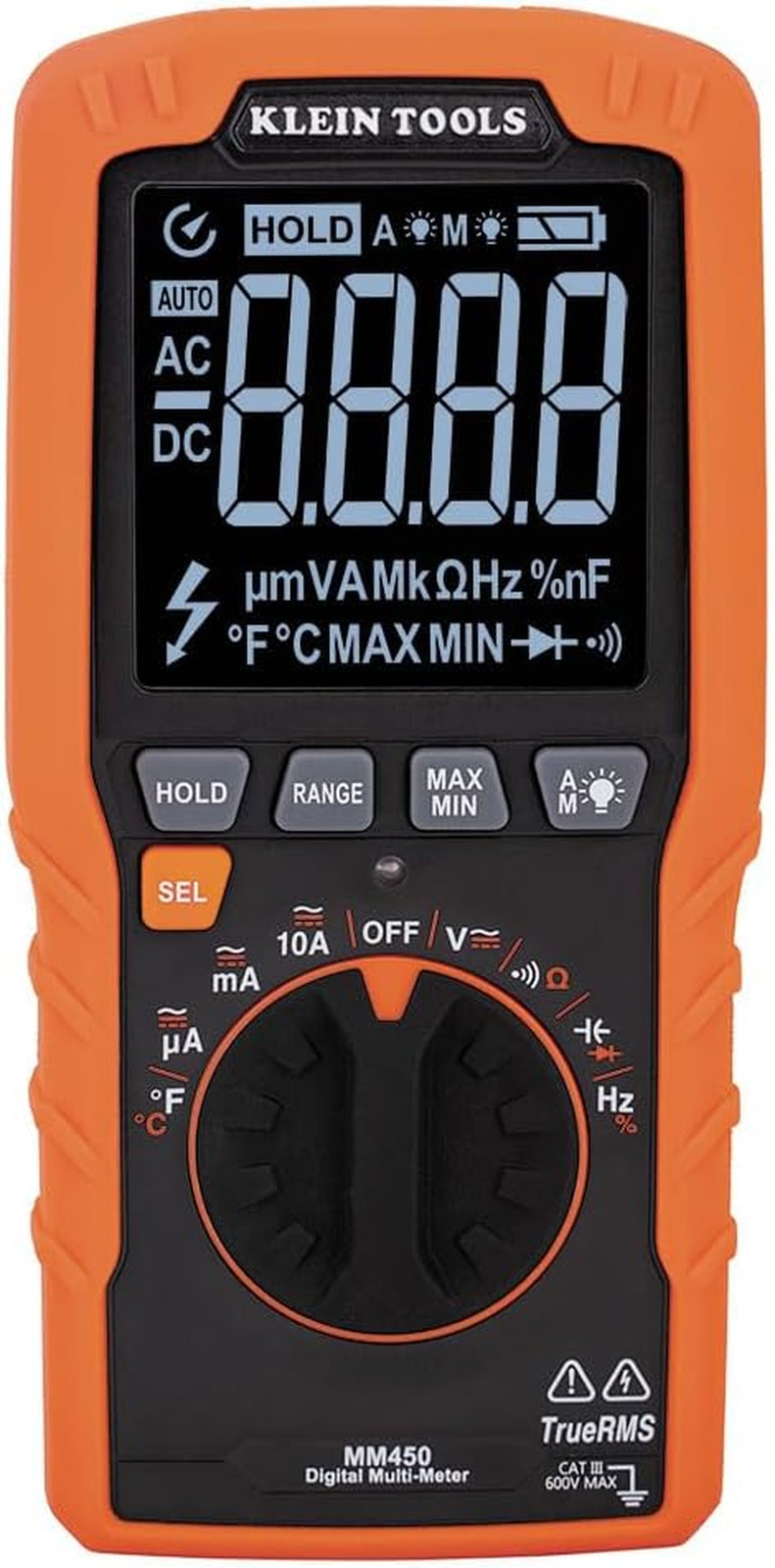 MM450 Slim Digital Multimeter, Reverse Contrast Display with Lead Alert, Auto-Ra