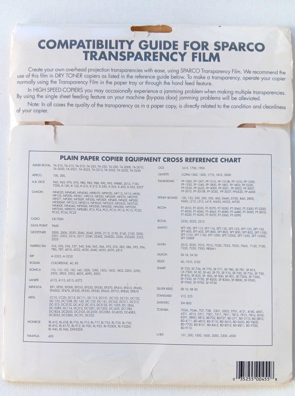 Sparco Overhead Projection Transparencies for Plain Copiers Using Dry Toner