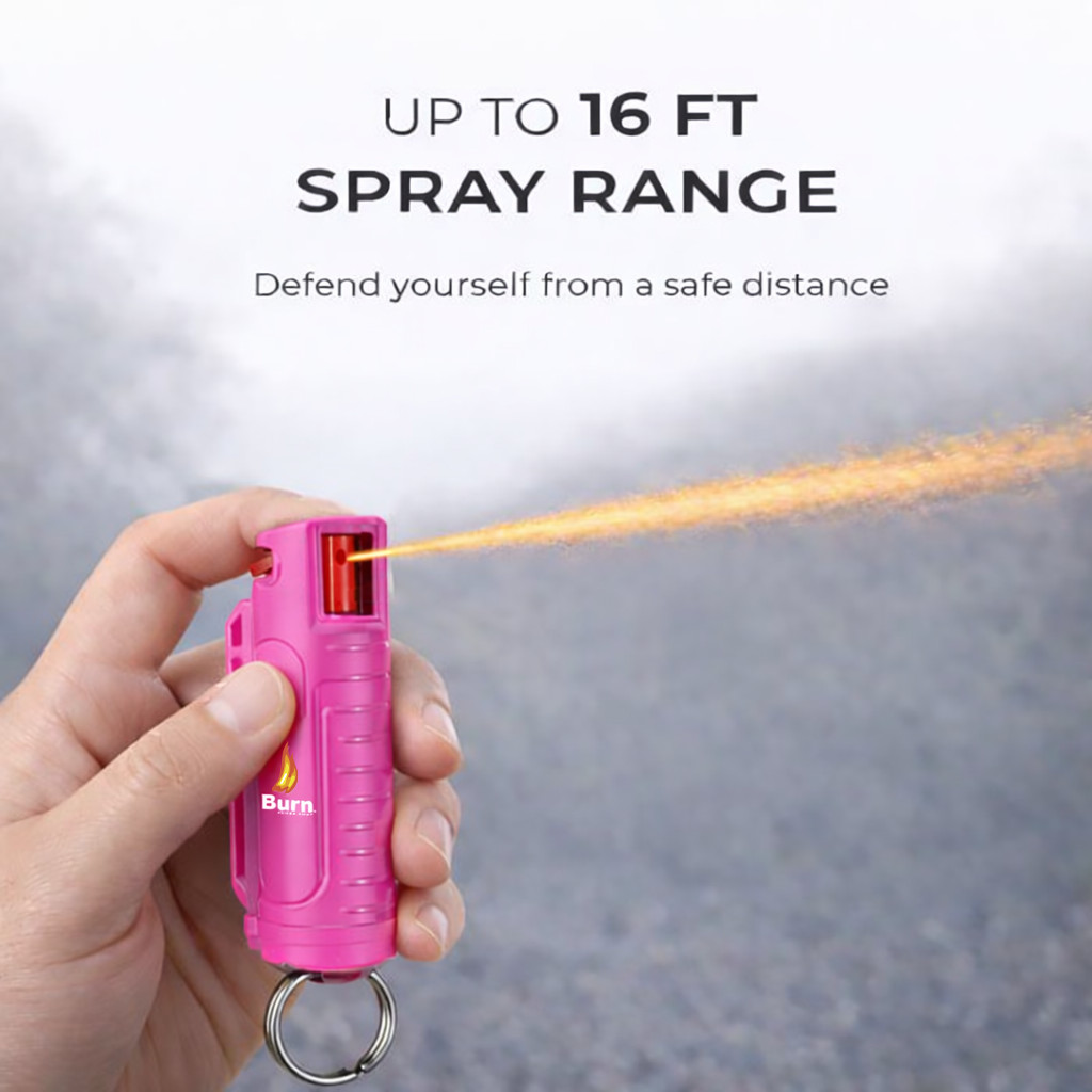 BURN PEPPER SPRAY Maximum Strength Self Defense Security Keychain Pink 2 Pack