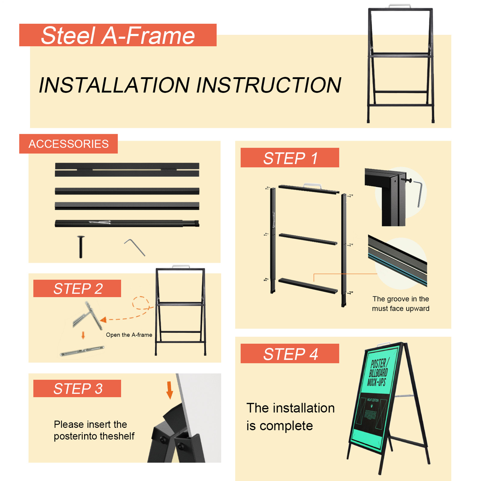 24 x 36 Inch A Frame Sign Portable Double-Sided Folding Sandwich Board Outdoor